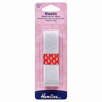 H635.25 Non-Roll Ribbed Elastic: 1m x 25mm: White 